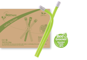 BeeSure Saliva Ejectors, Green, 100/Pkg.